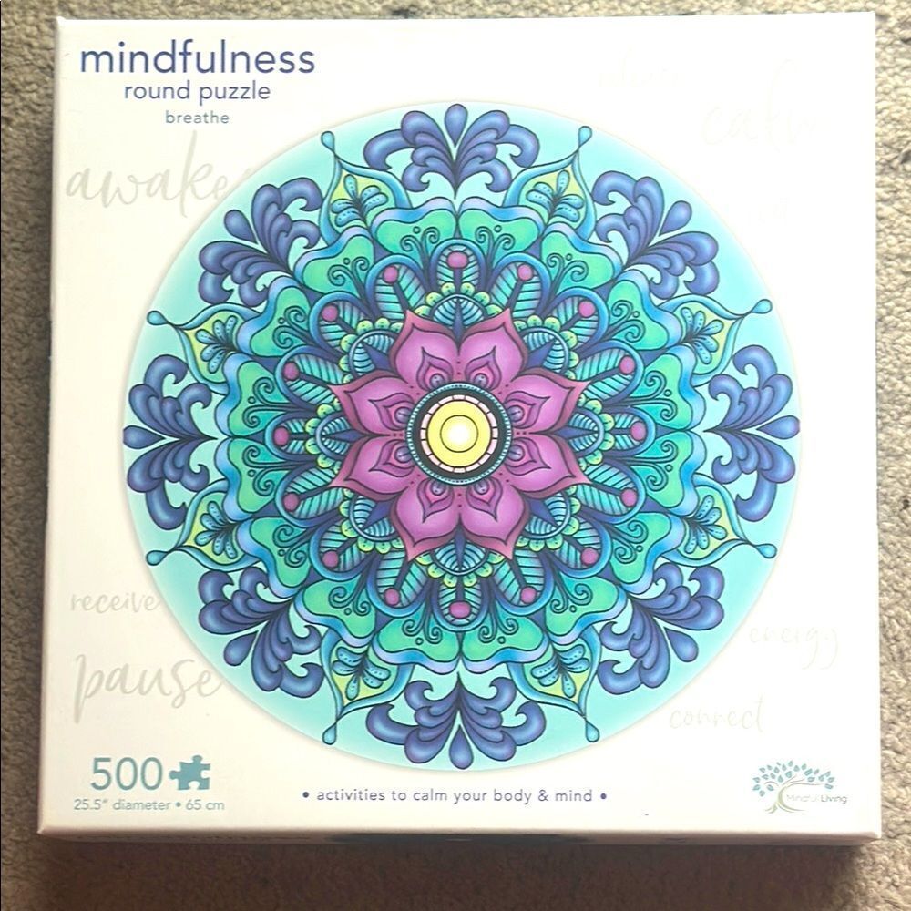 Mindful Living Round Puzzle with Mandala Design